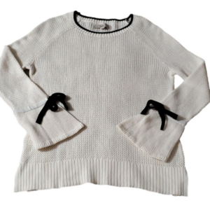 NWOT LOFT Women's Ivory Crewneck Bell Sleeve Bow Sweater Size Small